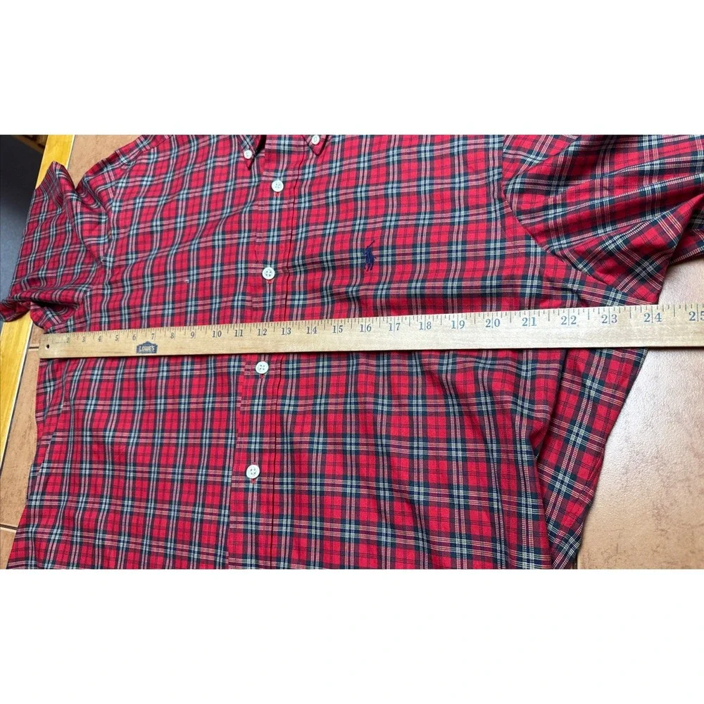 Vintage Ralph Lauren Red Tartan‎ Plaid Shirt Mens Sz Medium Pony Button Down